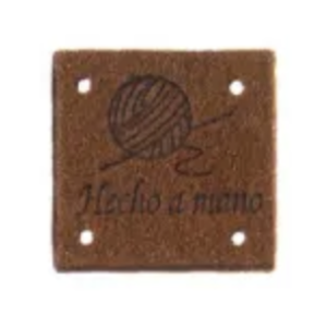 Etiqueta coser antelina "Hecho a mano"-08 (marrón)