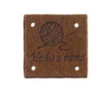 Etiqueta coser antelina "Hecho a mano"-08 (marrón)